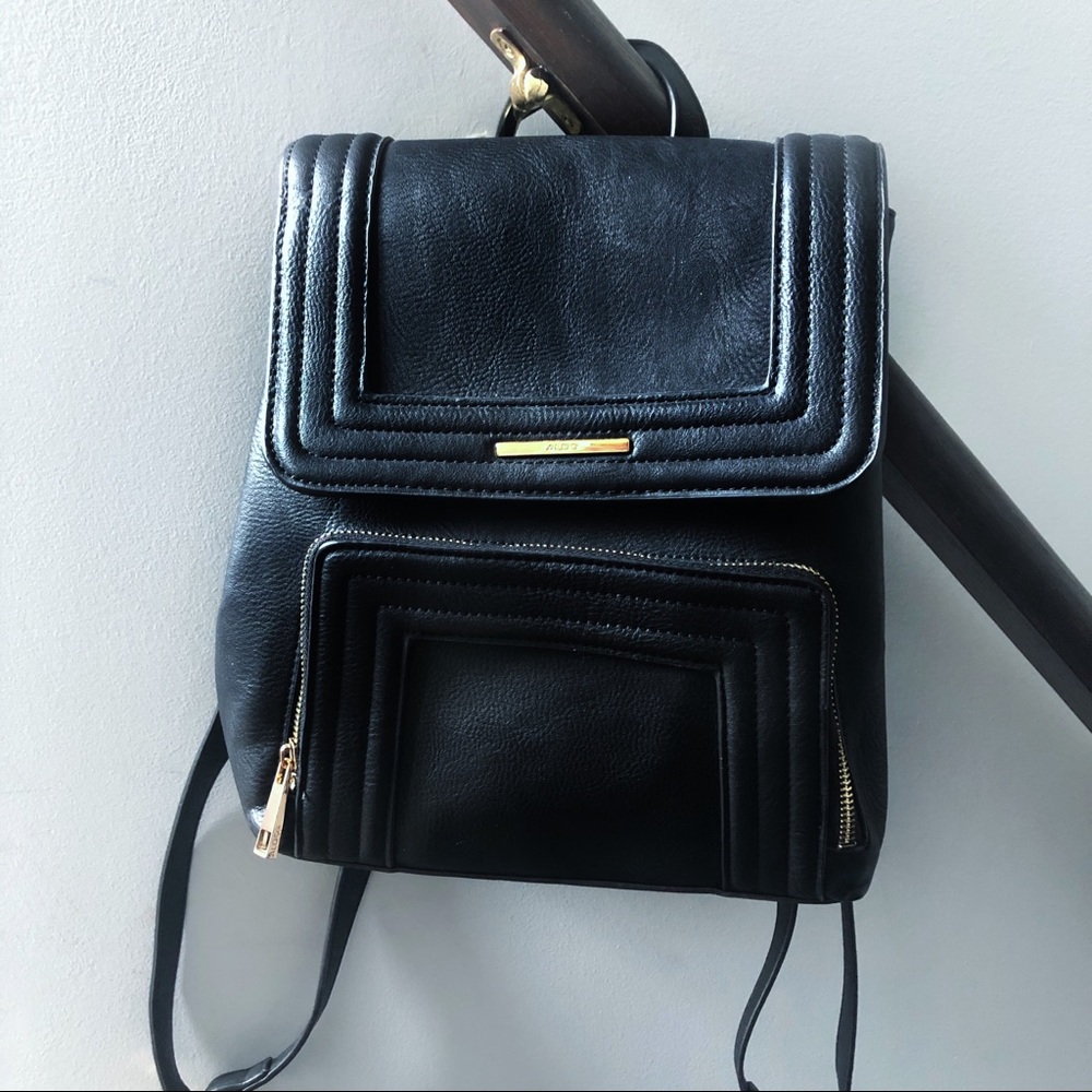 ALDO Faux Leather Backpack (Black and Gold)